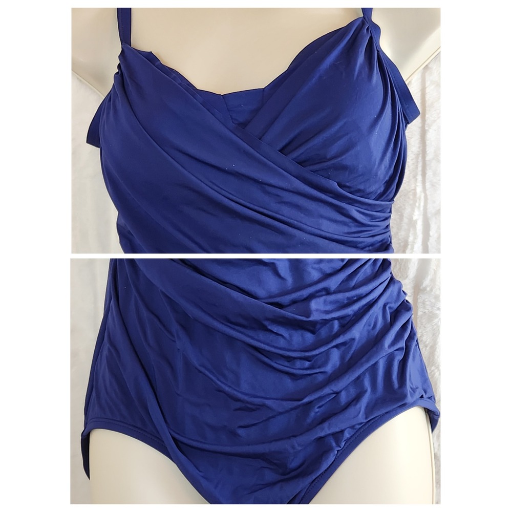 Jantzen Womens Solid Blue Ruched One Piece Swimsuit Size L - Picture 9 of 9